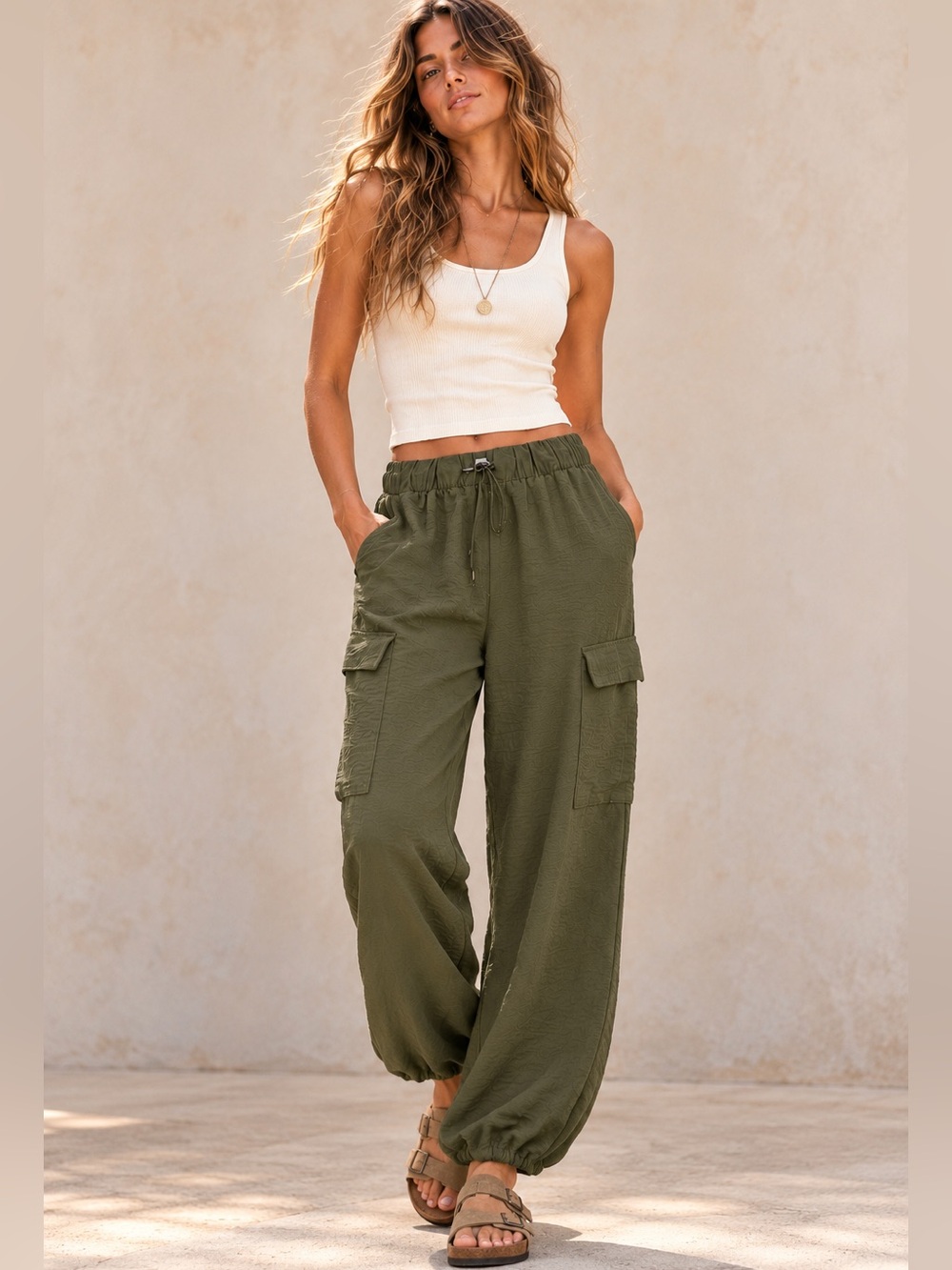Rachel Zoe Olive Green Cargo Parachute Pants Size S Wide Leg Utility